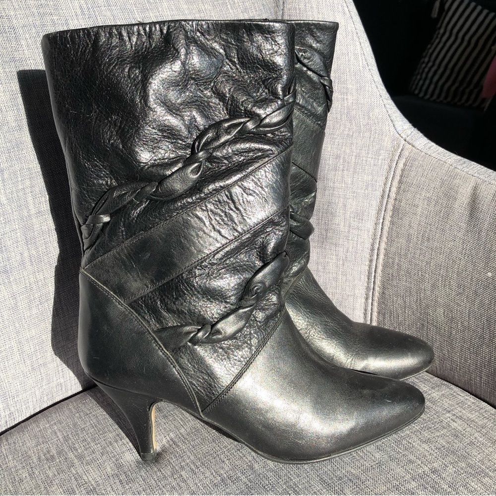 VINTAGE Poppies black leather fashion boots 80’s